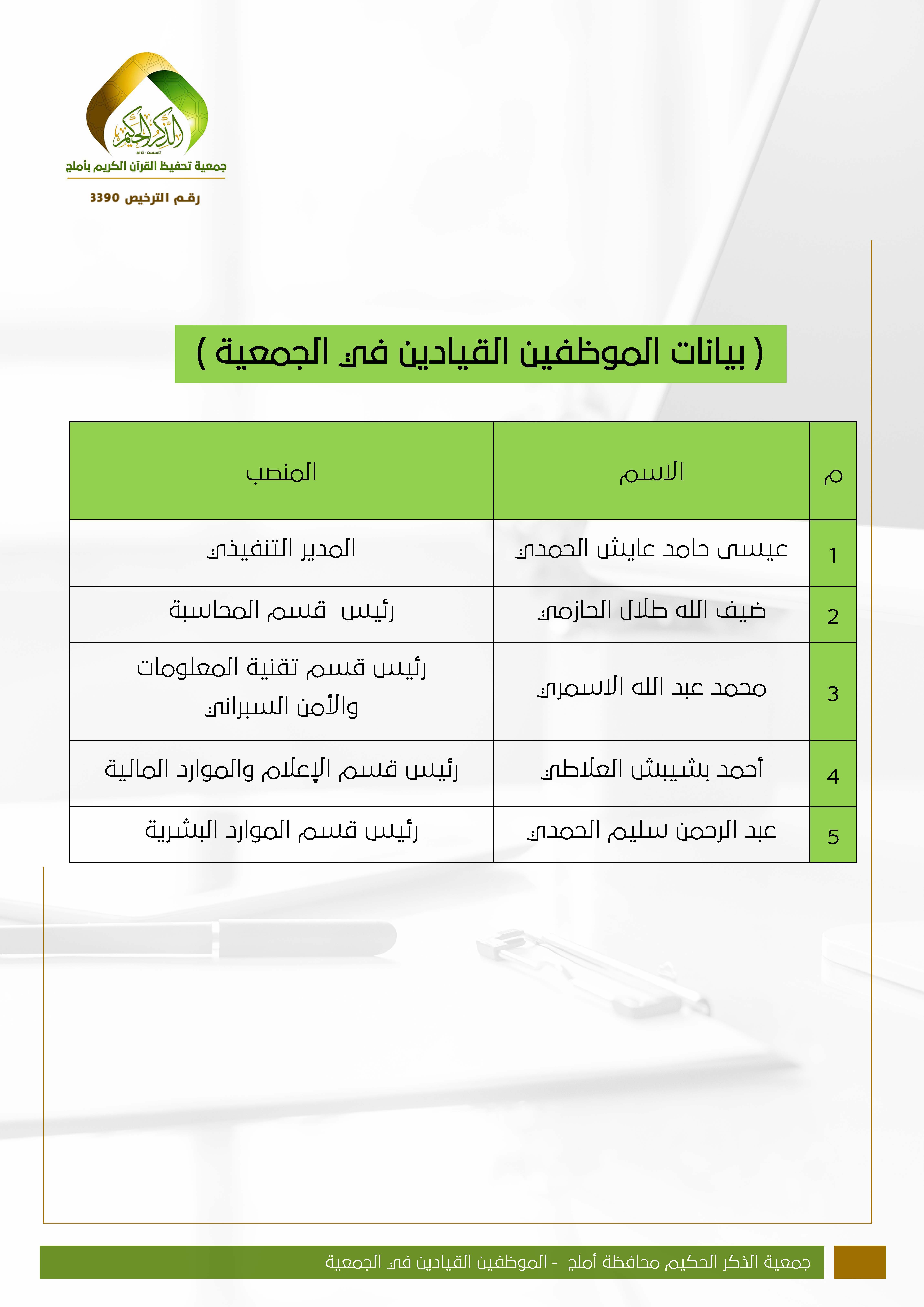 الموظفين القيادين في الجمعية